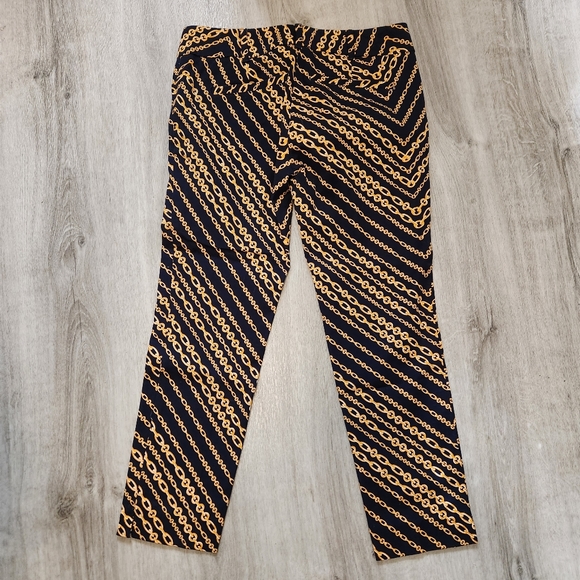 Navy & Gold Chevron Chain Print Cropped Pants – Size 2 - Picture 3 of 8